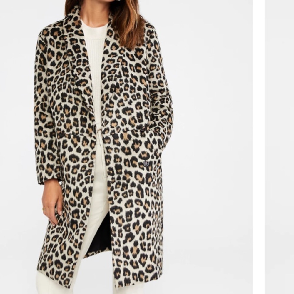 Ann Taylor Brushed Leopard Print Shawl Collar Cocoon Coat 553115